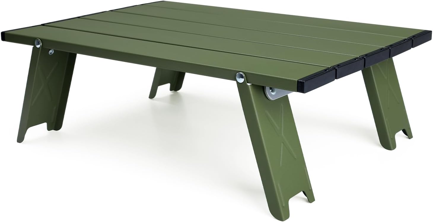Mini tavolino pieghevole da campeggio in alluminio ultraleggero con borsa trasporto verde per picnic e barbecue
