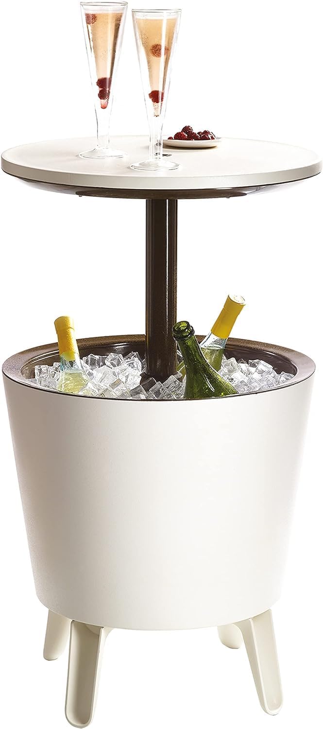 Tavolino da caffe allungabile in plastica per esterno con design moderno bianco e marrone