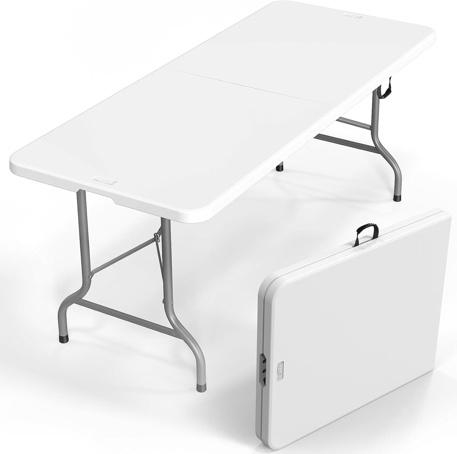 Tavolo portatile a valigetta con struttura in acciaio 180 x 70 x 74 cm per sei otto persone colore bianco