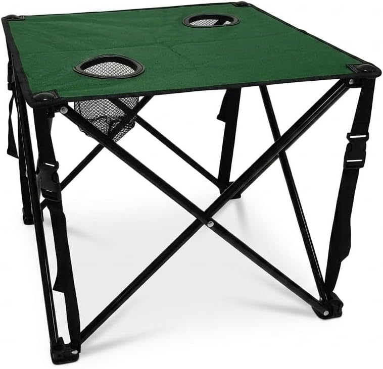 Tavolino portatile da campeggio con due portabicchieri in tessuto Oxford e struttura metallica 46 x 46 x 38 cm verde