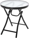 Tavolino rotondo pieghevole da giardino in metallo con piano in vetro e blocco sicurezza nero 45 x 50 cm
