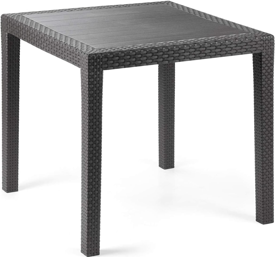 Tavolo Alto da Bar Effetto Rattan in Dura Resina Nero Antracite per Casa e Locale