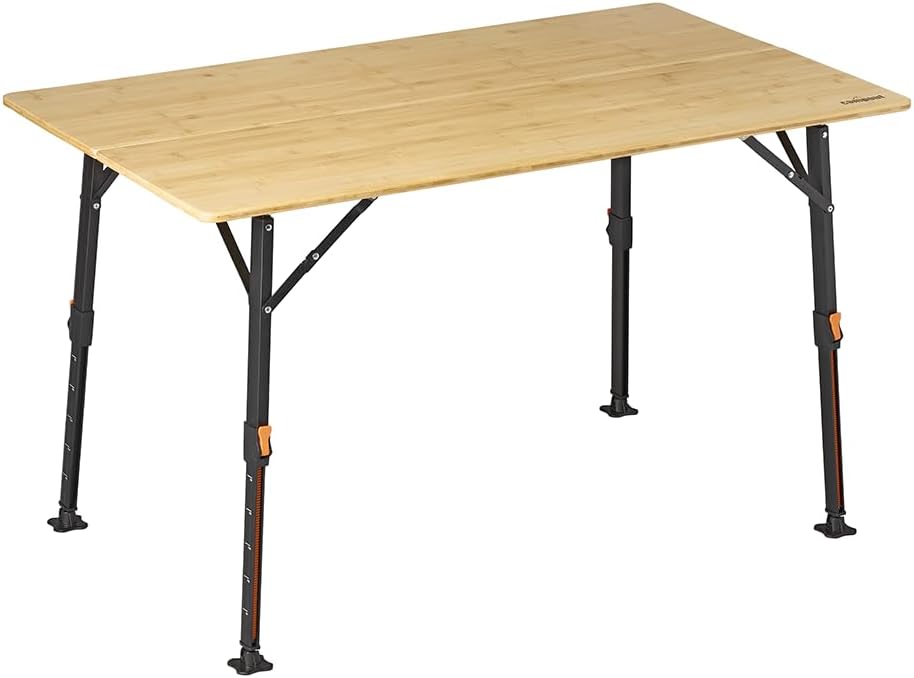 Tavolo da campeggio in bambu pieghevole 120 x 70 x 70 cm con tre livelli di altezza e borsa trasporto