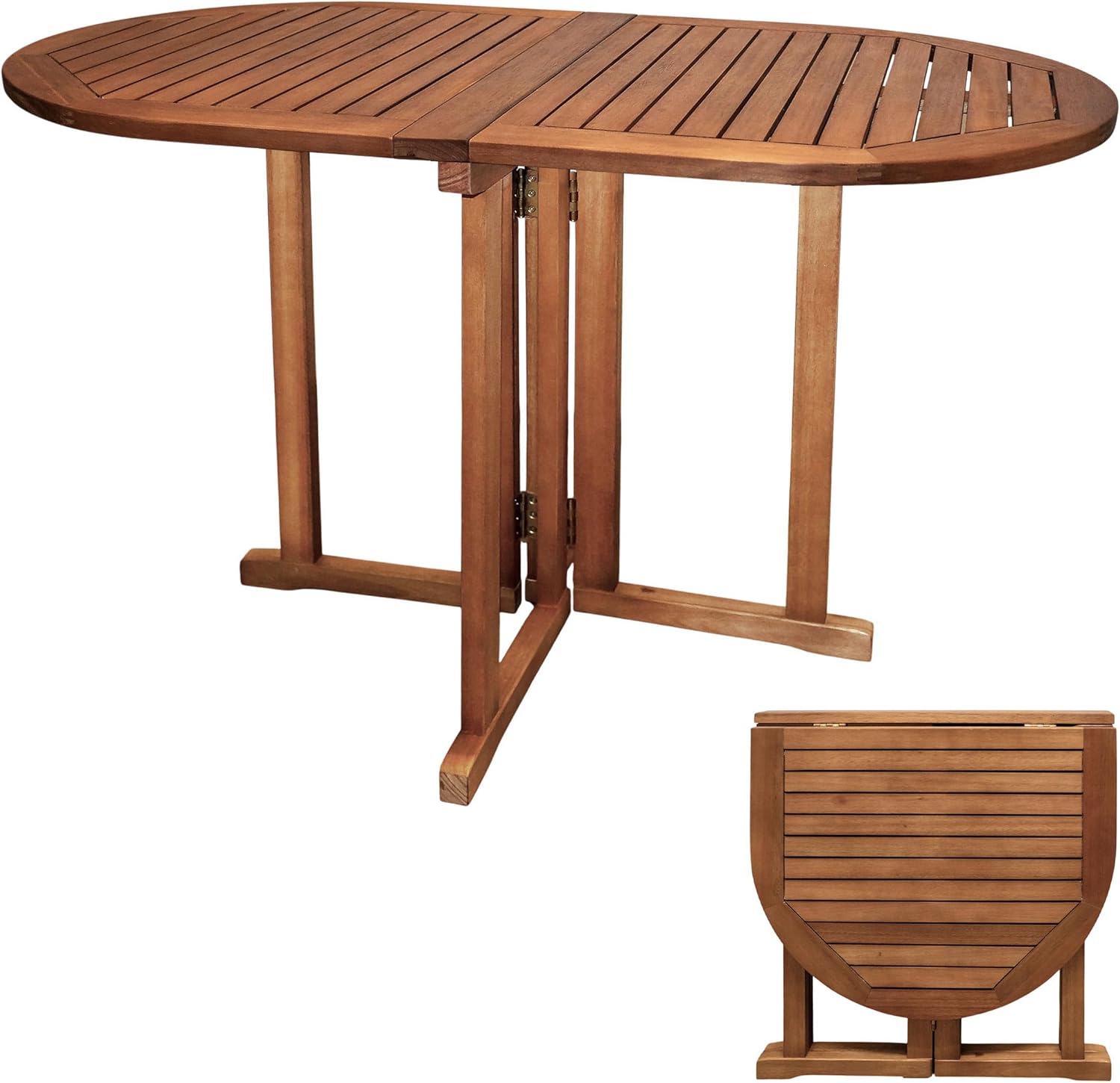 Tavolo ovale pieghevole in legno eucalipto 120 x 70 x 73 cm per giardino e balcone